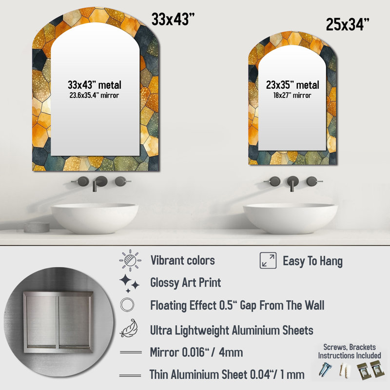 Colorfull Hexagone II - Abstract Shapes Asymmetrical Decorative Mirror, Modern Freeform Large Wall Mirror, Printed Metal Art