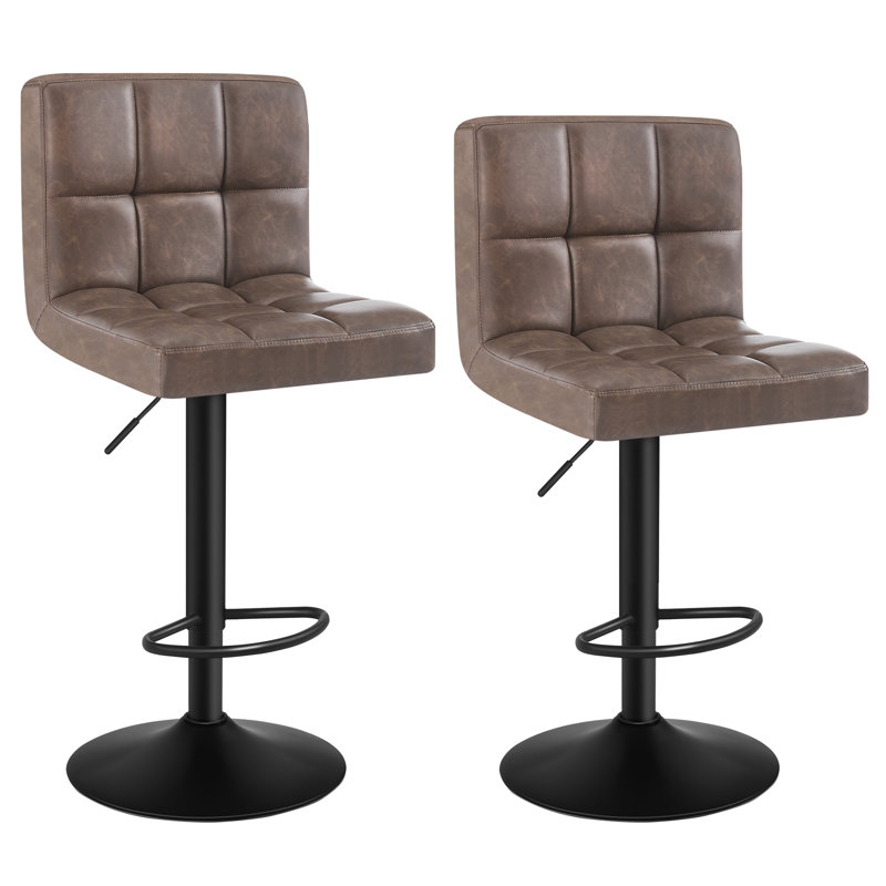 Deristin Swivel Upholstered and Faux Leather Adjustable Height Bar Stool, 1, Dark Brown