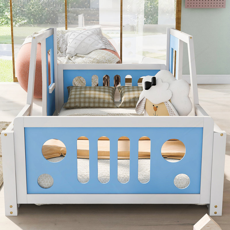 Classic Car-Shaped Platform Bed with Wheels, Twin, Blue