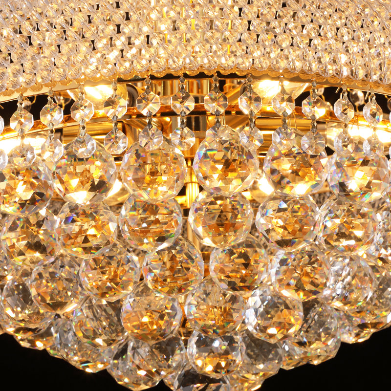 Lustre en cristal 18 pouces - plafonnier en cristal de luxe moderne K9, design de l'empire français, finition dorée, 9 lumières