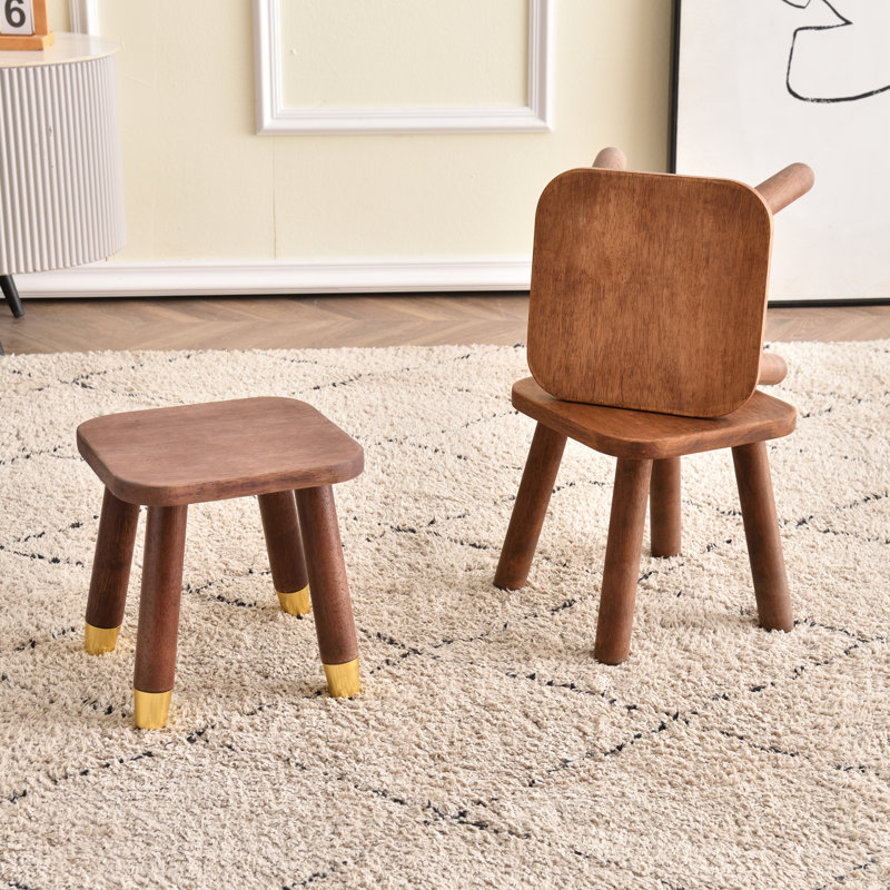 Tabouret en bois massif avec repose-pieds dorés, petit repose-pieds carré en bois, support pour plante, tabouret d'appoint en bois