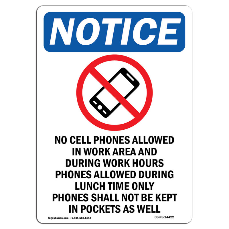 Signe «No Cell Phones permis» avec symbole