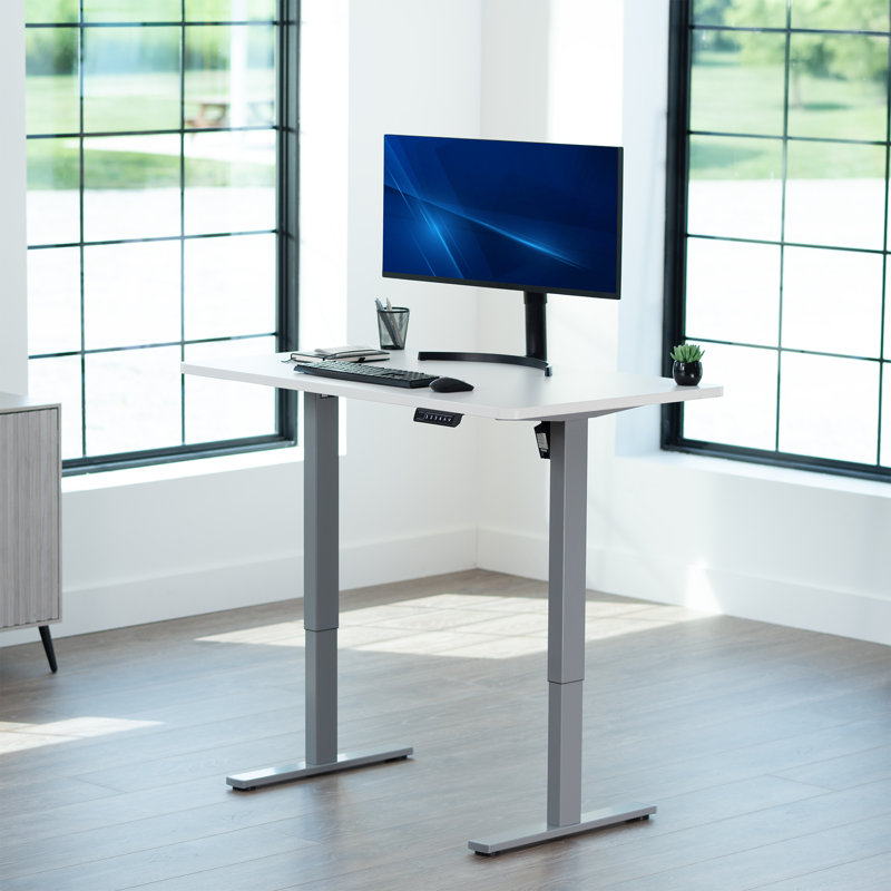 VIVO Single Motor Electric Desk with Push Button Memory Controller, 48.5" H x 48" W x 30" D, White/Gray