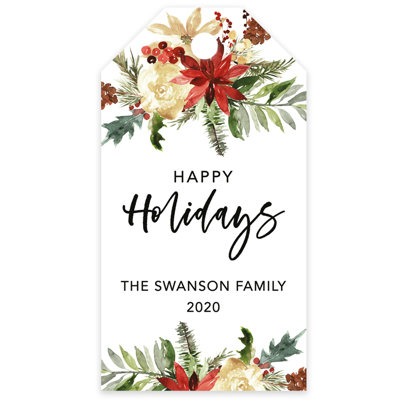 Koyal Wholesale Custom Christmas Tags Florals Design Happy Holidays Name Year 60-Pack
