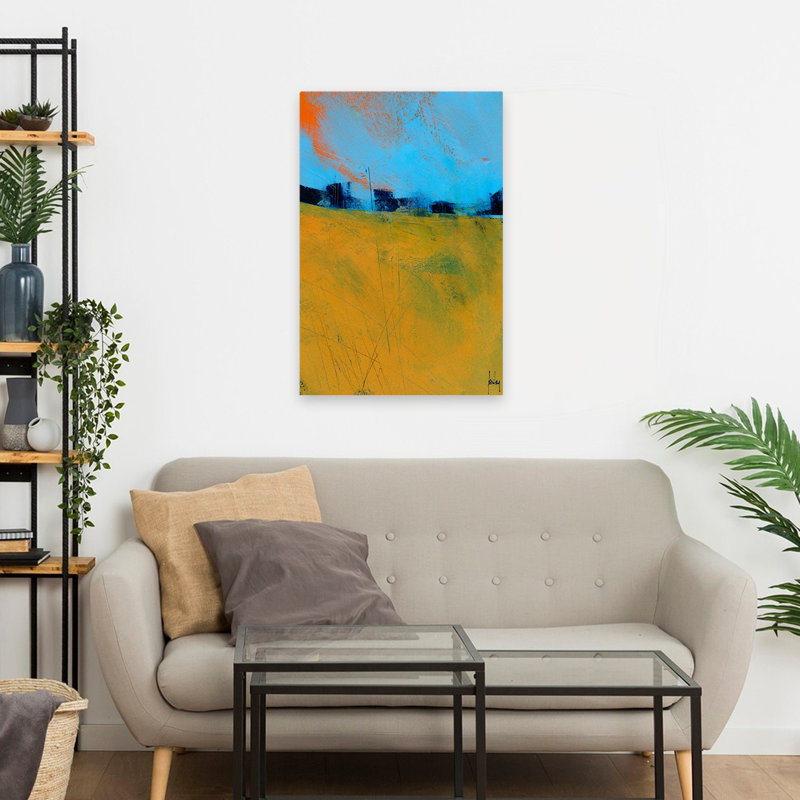Petit soleil orange - Art abstrait paysages, H 24 po x l 16 po
