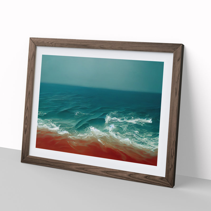 Beach Scene - Single Picture Frame Painting, 25cm H x 34cm W x 2cm D, Walnut