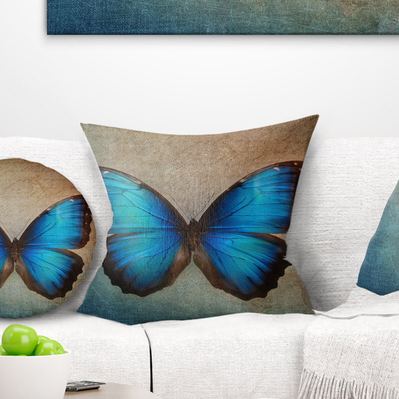 Coussin de papillon floral, 18 po x 18 po, Coussin décoratif