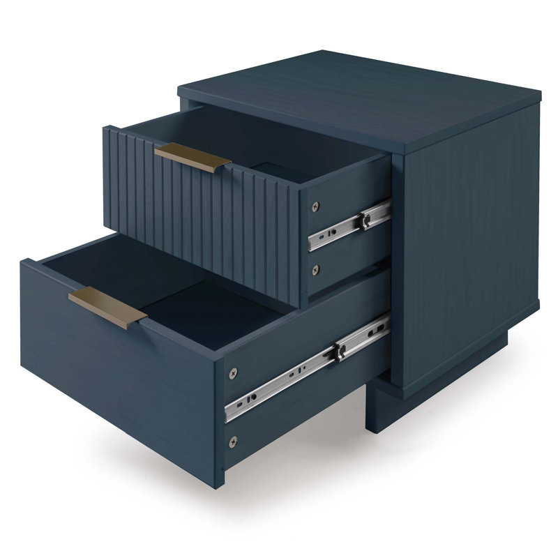 Granville 18" W Modern 2-Drawer Solid Wood Nightstand in Midnight Blue, Midnight Blue