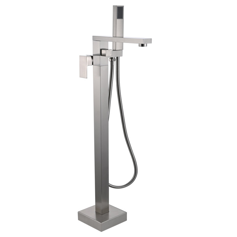 Topcraft Floor Mounted Bathtub Filler With Handheld Showerhead, Brushed Nickel