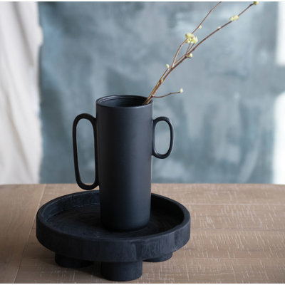 Decorative Stoneware Flower Vase with Asymmetrical Handles