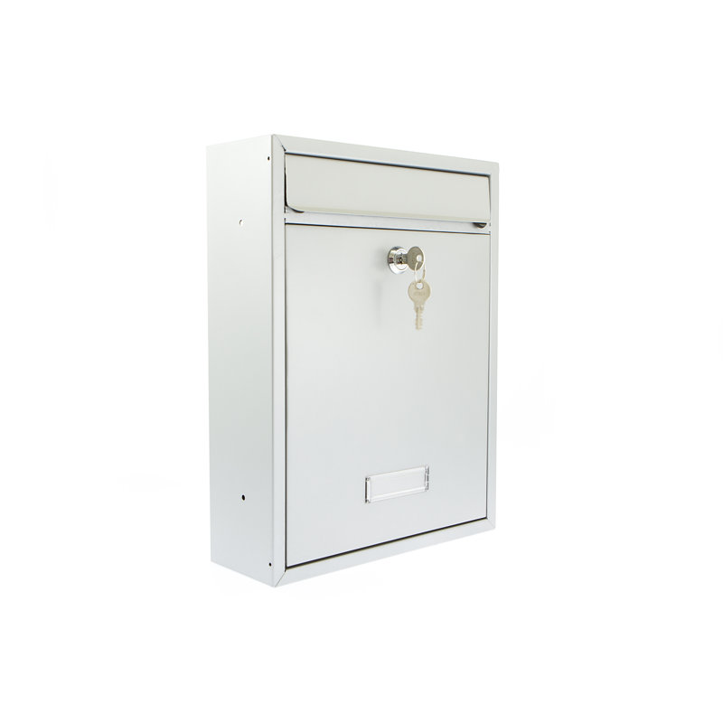 Trent Wall Mounted Galvanised Steel Lockable Weatherproof Post Box - 26x34x9cm, Silver