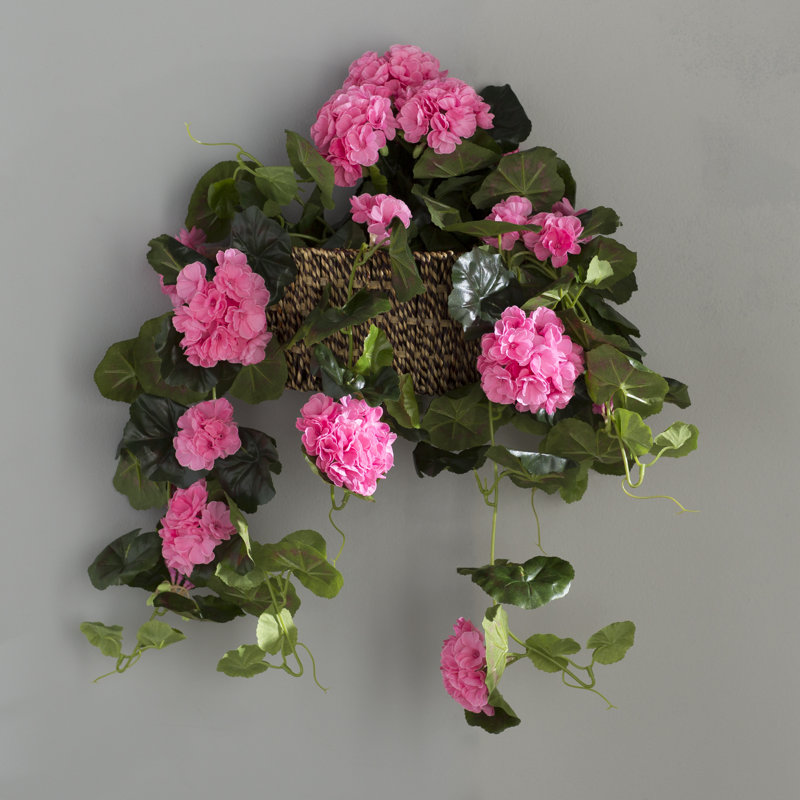 29" Pink Silk Geranium Hanging Bush for Outdoor Decor