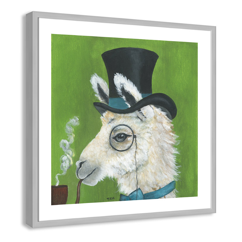 Lama et tuyau, art encadré, H 27,5 po x l 27,5 po x P 1,18 po, Cadre argenté