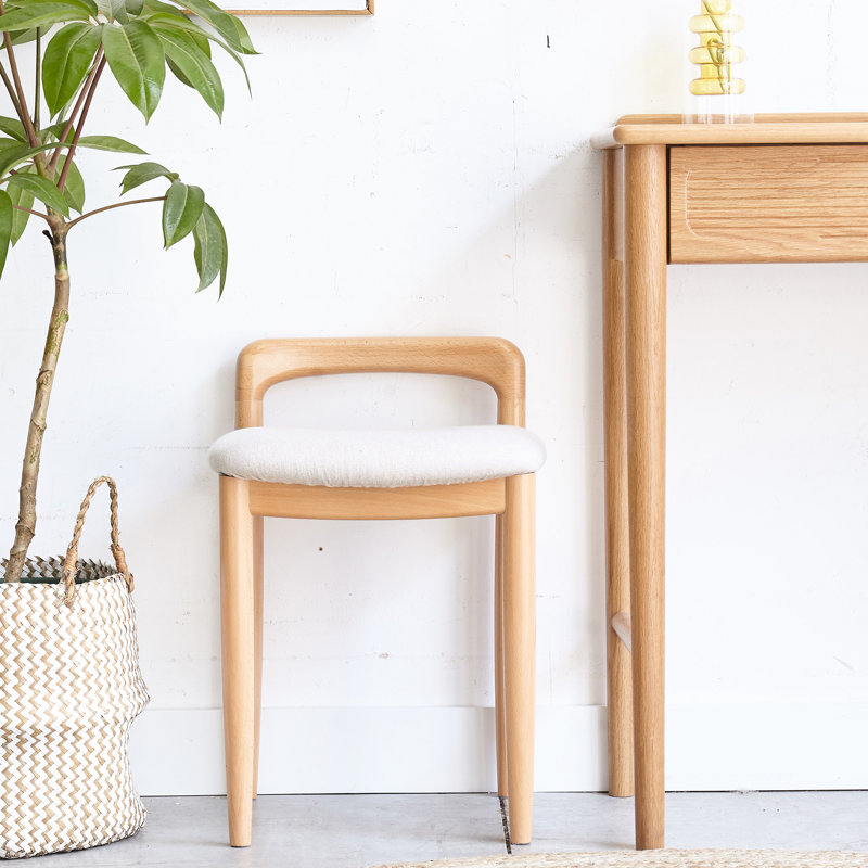 Banc carré en chêne naturel pour le maquillage dans la chambre à coucher et la salle à manger, aux contours doux et fonctionnel, au design simple, pouvant supporter 300 lb, 14,43 de largeur, 7,66 lb de poids de produit
