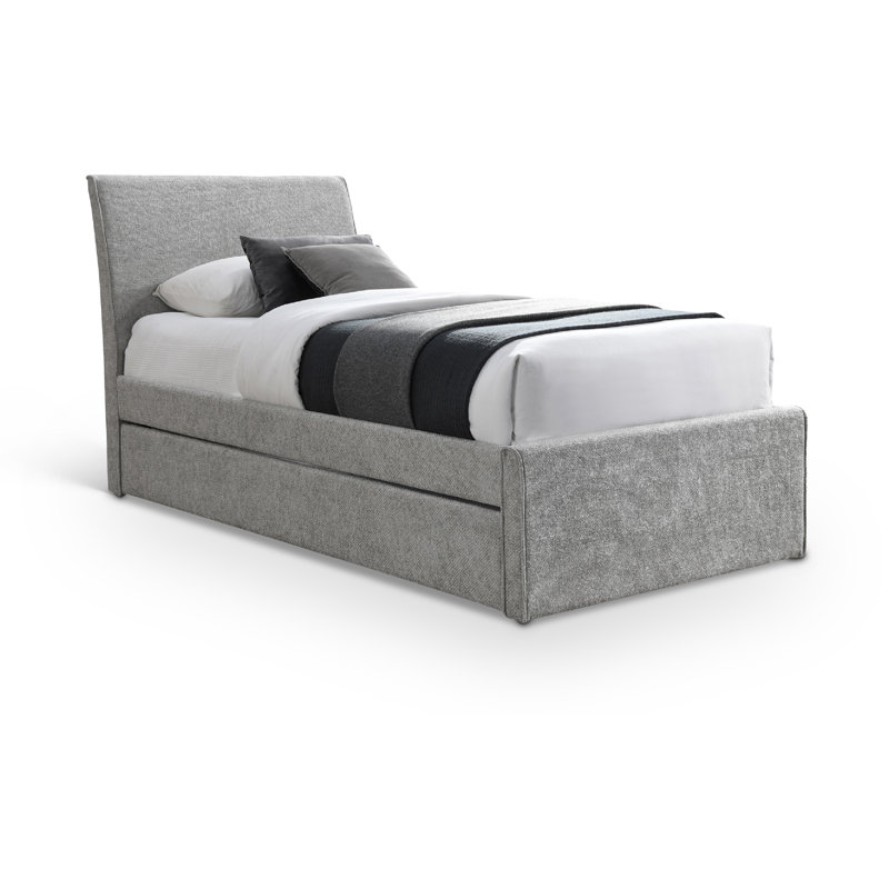 Lit gigogne simple en tissu Myles Pittenger Chenille, Tissu chenille gris