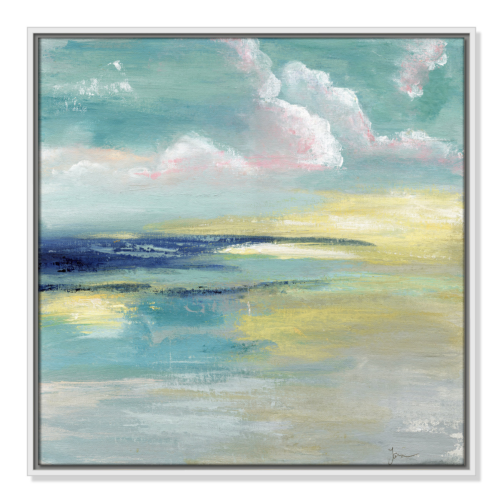 Bertie "Ocean View" Painting by Tava Studios, 25.5" H x 25.5" W x 2" D, White Framed Canvas