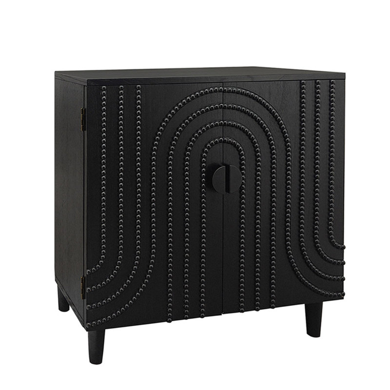 Modern Black Accent Cabinet with 2 Doors, Decorative Embossed Bead Design