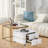 High-gloss Marble Nestable Coffee Table With Glass Tabletop, Gold Decoration, And Side Table With Drawer