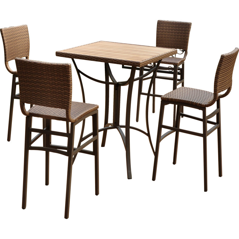 Brade 4 - Person Wicker Patio Dining Set with Square Table, Antique Brown
