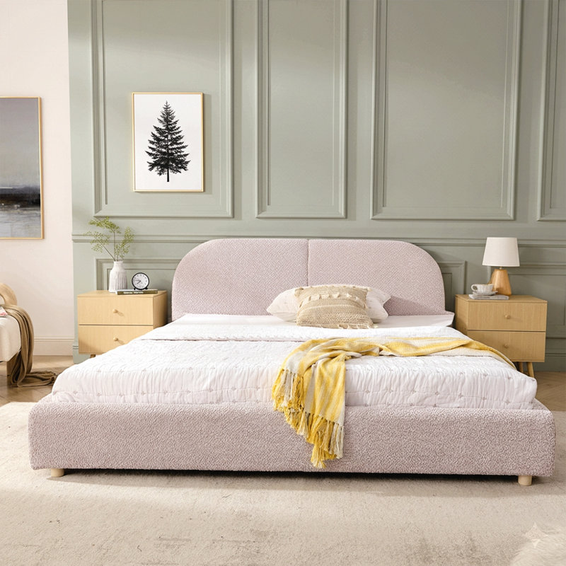 Base de lit tapissier Westcott avec tête de lit courbée et rangement pour tiroir, King, Rose, Drawers