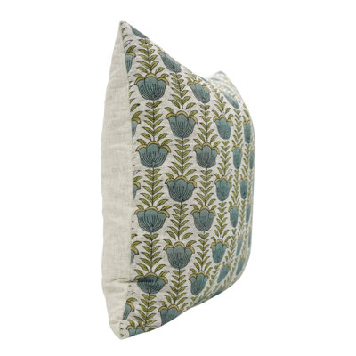 Fabdivine Lotus Hand Block Printed Linen Pillow Cover Boho Decorative Cushion for Sofa & Bed Size -12X20