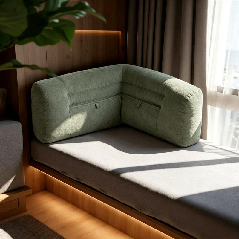 Coussin de lecture en forme de L de 89 cm (35 pouces) avec support à 3 zones et revêtement en chenille, coussin de dossier triangulaire pour lit et canapé
