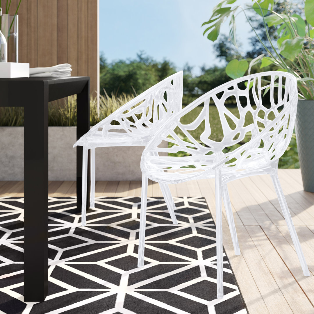 Metrocles Outdoor Stacking Dining Side Chair (Set of 2) Mercury Row® 