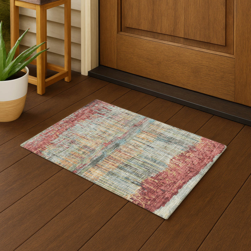 Machine Washable Indoor/Outdoor Chantille ACN2428 Abstract Rug, 1'8" x 2'6", Coral