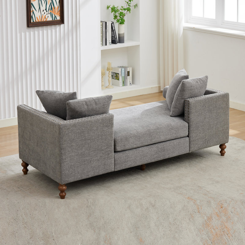 Méridienne rembourrée avec têtes de clou 75,2 "Roomfitter, lit de repos en chenille avec 6 coussins, gris, Gris