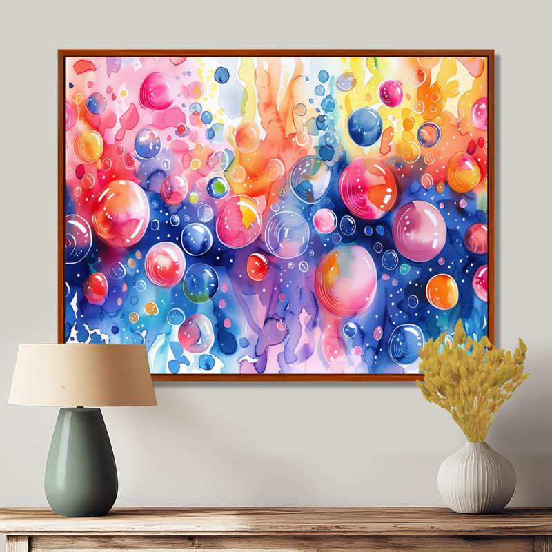 Aquariums roses roses et bleues II - Aquariums, art mural salon, H 34 po x l 44 po, Cadre flottant brun