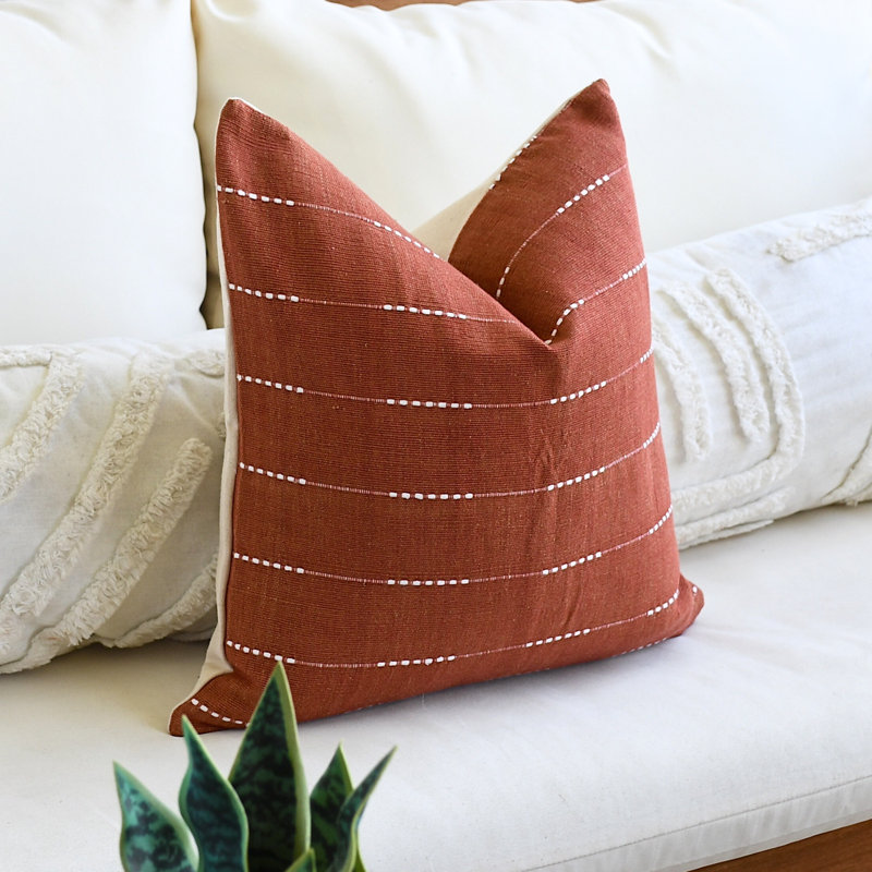 Sundara Threads Handwoven Cotton BOHO Pillow Cover, Terracotta, 16"H x 16"W, Square