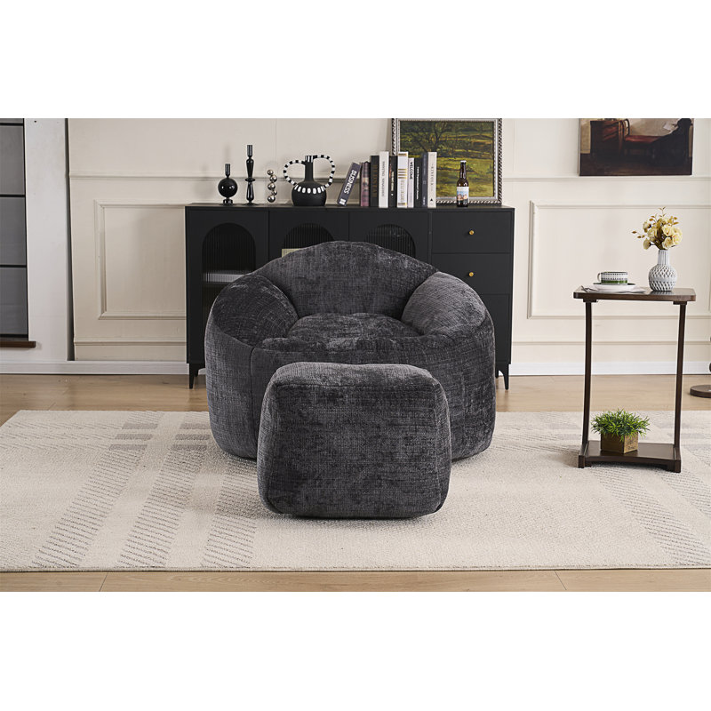 Fauteuils à billes en mousse pour adultes / adolescents avec rembourrage, Chenille noir