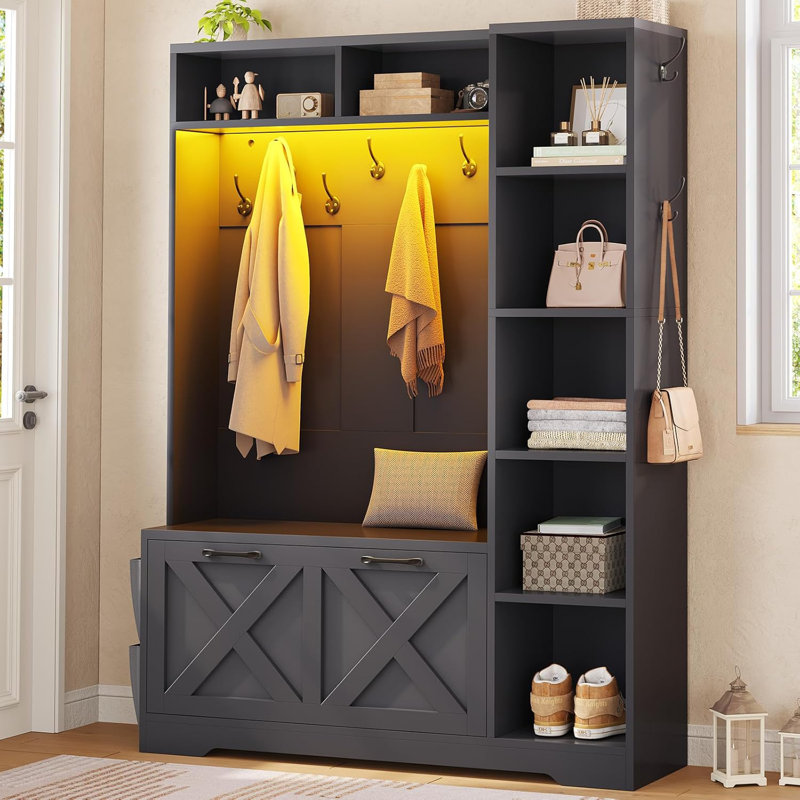 Coleon 43.3'' Wide with Bench And Shoe Storage, Black