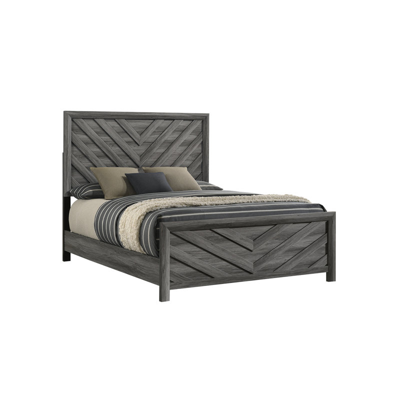 Contemporain, lit simple, bois gris, tête de lit moderne confortable et chic, cadre de lit, charme, décor de chambre à coucher
