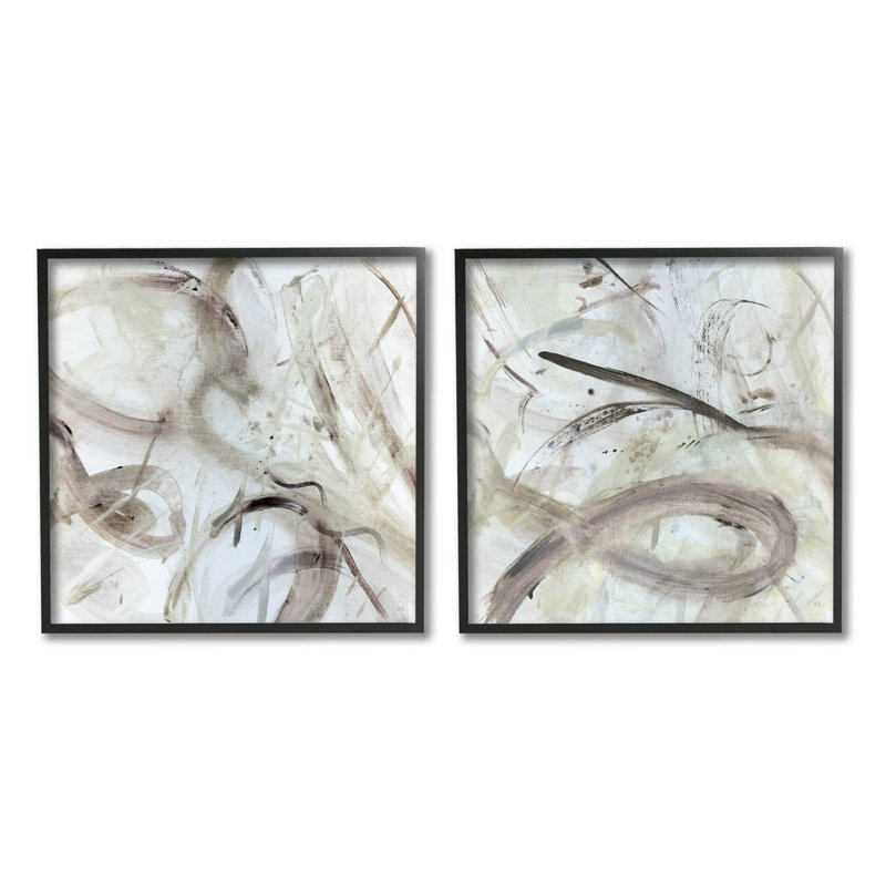 «Modern Neutral Tones Abstract», ensemble de 2 estampes numériques par Susan Jill, Giclée encadrée noir minuit
