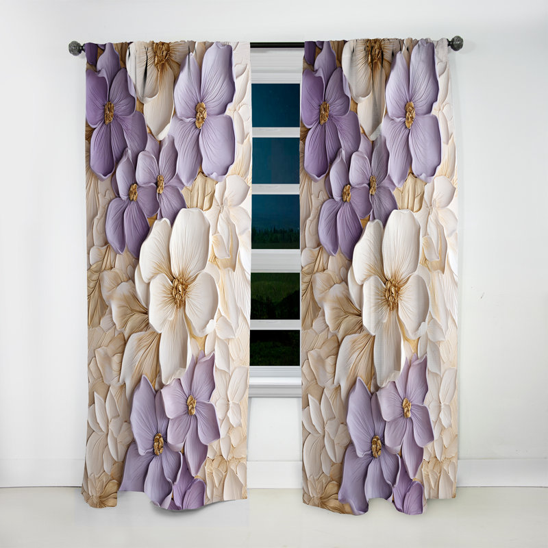 Purple and White Minimalism Violets - Traditional Curtain - Velvet Room Darkening - 1 Panel, 52" W x 120" L