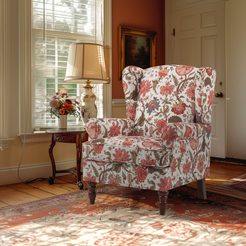 Devonn Upholstered Accent Chair, Brown/White/Red Floral