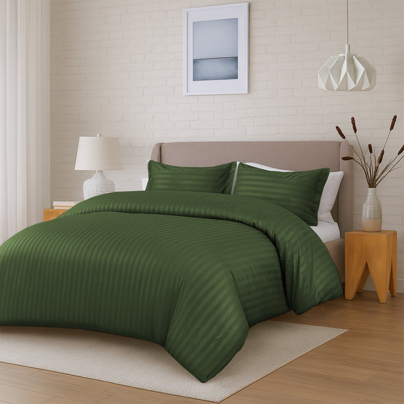 Aspire Homeware 3 Piece Hotel Quality Dyed Duvet Complete Set with Pillowcases for Premium Comfort, Olive Green