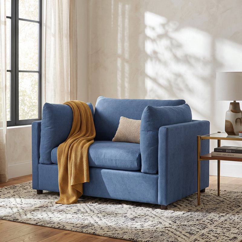 Yorba 50.5'' Wide Cuddler Arm Chair, Navy Polyester Blend, No