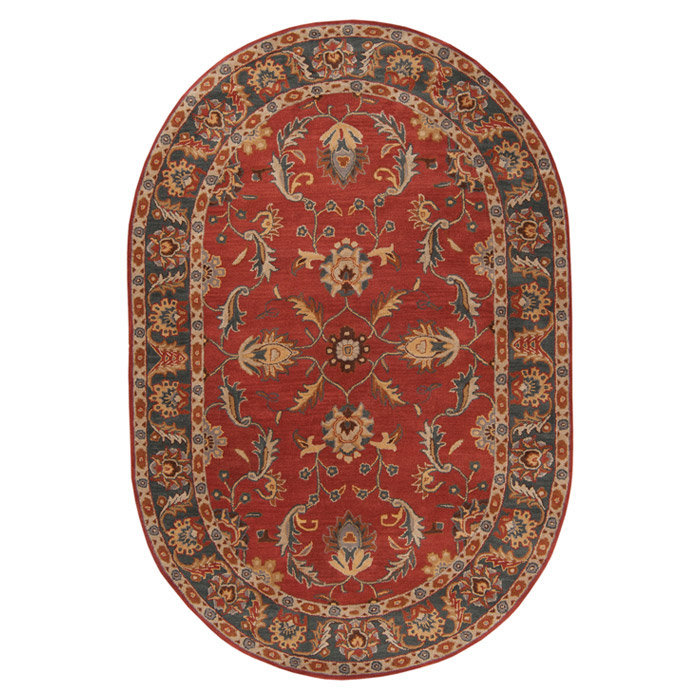Buckhill Oriental Hand-Tufted Wool Area Rug in Brick Red/Navy/Mustard