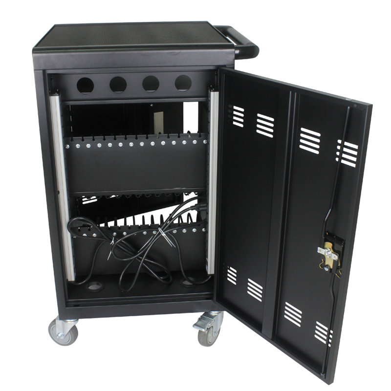 Mobile Charging Cart And Cabinet  Tablets Laptops, Black