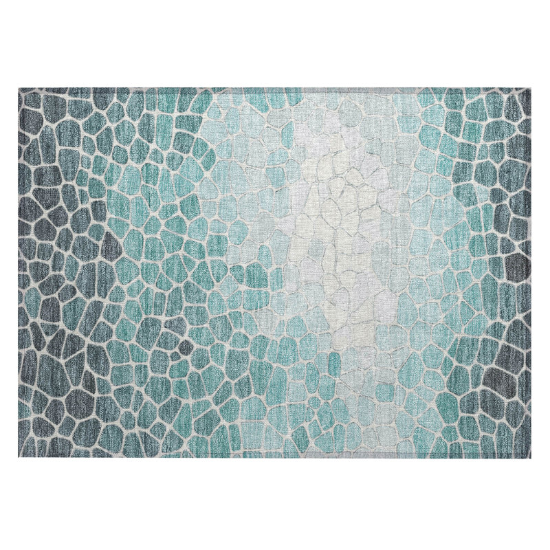 Machine Washable Indoor/Outdoor Husby ACN2190 Geometric Rug, Rectangle 1'8" x 2'6"