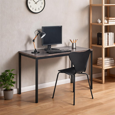 47.2-Inch Computer Desk with Solid Wood Top, Industrial Metal Legs, Black and Cool Gray, Rectangular Work Surface