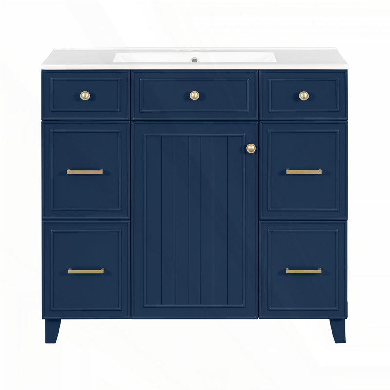 Meuble-lavabo 36 po avec lavabo en céramique, Bleu