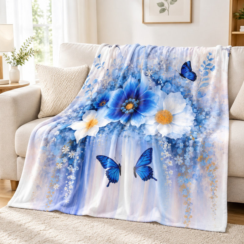 Jeté en flanelle Floral, L 60 po x l 50 po