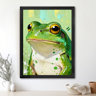 Black Framed Vintage Big eyed frog Wall Art Retro Style Framed Prints