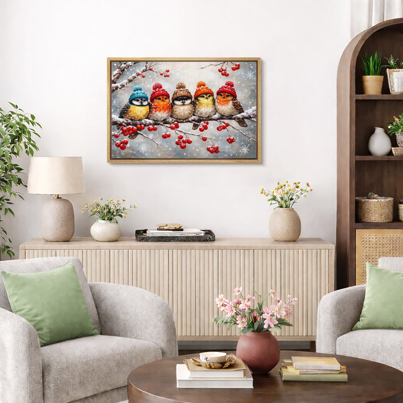 «Winter Birds», art de scène enneigée, impression sur toile, Cadre naturel, H 16 po x l 24 po x P 1,5 po