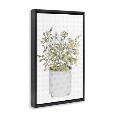 Neutral Potted Wildflowers Black Framed Floater Canvas by Janice Gaynor