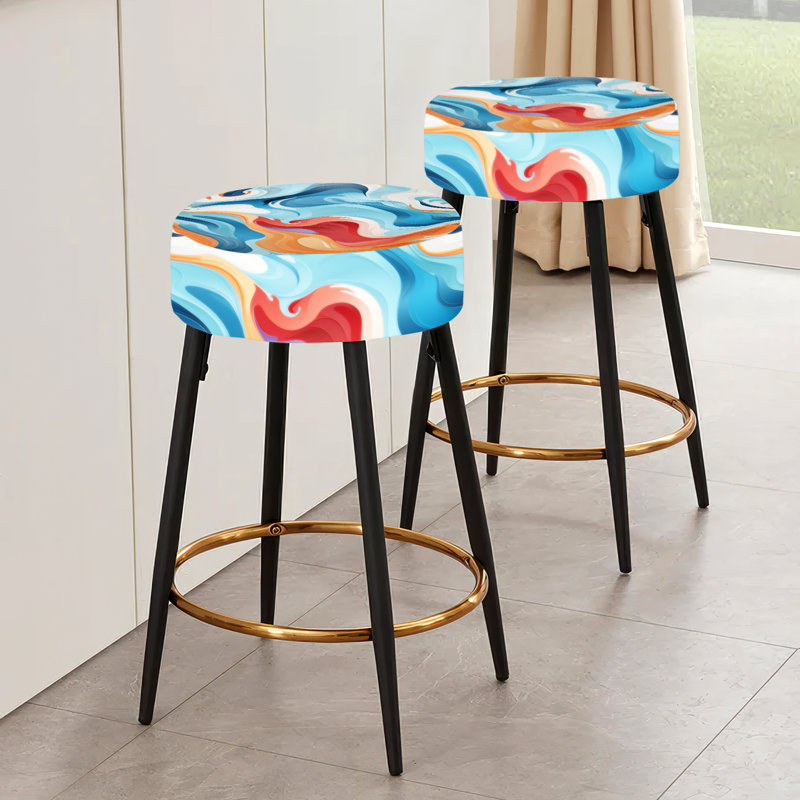 Ensemble de 2 tabourets de bar abstraits bleu et orange