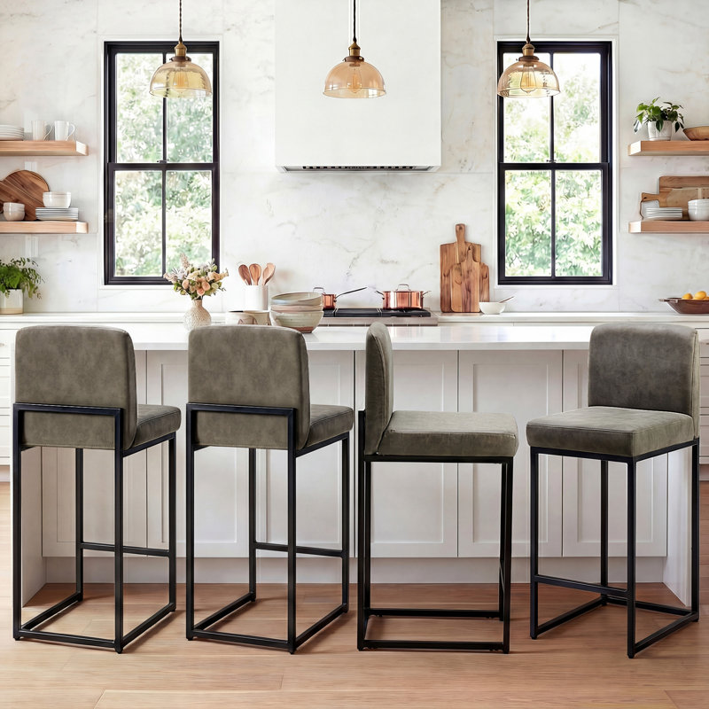 Ensemble de 4 tabourets de bar modernes en cuir synthétique avec dossier et tabouret de comptoir confortable pour la cuisine et la maison